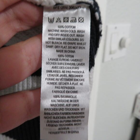 French Connection Womens Sz M Navy White Striped Mock Neck Knit Sweater Button - Picture 6 of 7